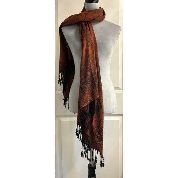 Pashmina Paisley Rectangular Wrap Scarf Fringed Shawl Luxury Burgundy Red Cozy - Picture 1 of 5